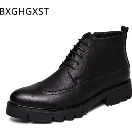 Leather shoes men Elevator shoes for mens dress boots italian brand black boots Coiffeur brogue shoes men ankle boots fashion