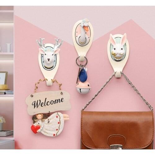 Resin Decorative Hook Animal Head Hanger Wall Decoration Elk Rabbit Cat Swan Living Room Coat Clothes Rack Hanger