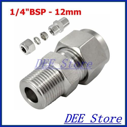 2PCS 1/4"BSP x 12MM Double Ferrule Tube Pipe Fittings Threaded Male Connector Stainless Steel SS 304 New Good Quality
