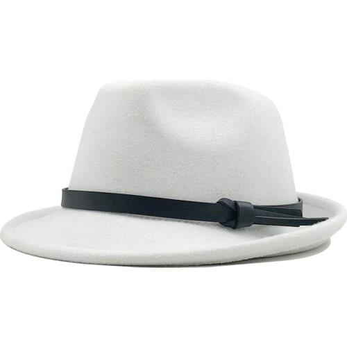 Hot winter white Men Jazz Cap Gentleman Fedoras Wool Homburg Male Classical Narrow Brim Ribbon Jazz Hat Adjustable Top Hat