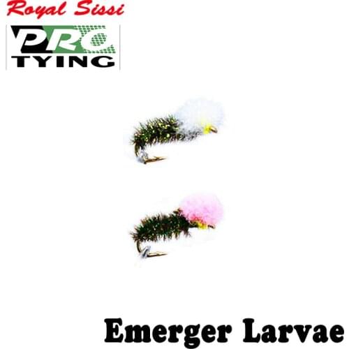 Hot Royal Sissi Pro Fly Tying 6pcs/box 18# floating Emerger Larvae panfish fly fishing flies peacock herl artificial insect bait