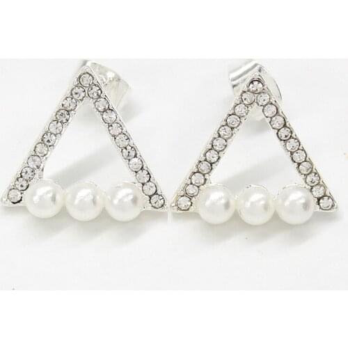 Korean Fashion Small Geometric Crystal Earrings For Women Little Girls Rose Gold Pearl Ear Brincos 2021 Summer Jewelry
