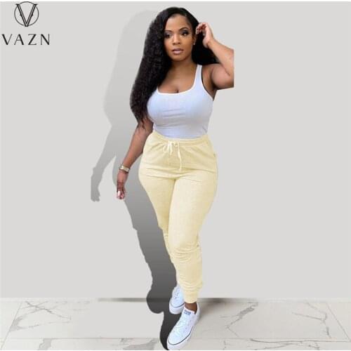 VAZN 2021 Hot Sales Energy Young 3 Color Daily Soft Elastic Solid Free Tracksuits Fashion High Waist Skinny Long Pencil Pants