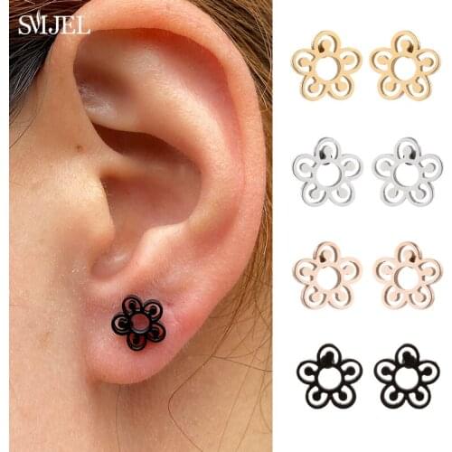 Cute Small Daisy Flower Stud Earrings For Women Girls Sweet Stainless Steel Black Flower Earring Party Jewelry Pendientes Gifts