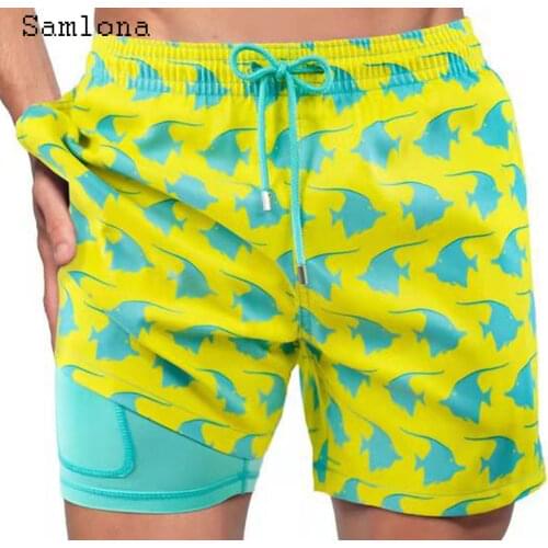 Samlona Plus SIze 3xl Men Casual Shorts Bohemain Flower Print Beach Shorts Male Drawstring Short Pants Sexy Mens Clothing 2021