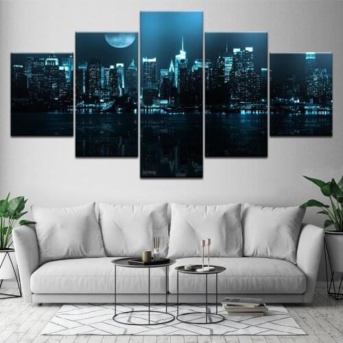 The night view cityscape 5 Piece HD Wallpapers Art Canvas Print modern Poster Modular art painting for Living Room Home Decor