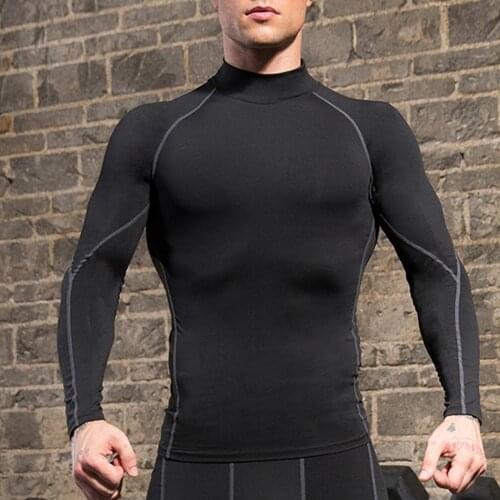 New Fashion Men Autumn Turtle Neck Long Sleeve Sports Gym T-shirt Thermal Underwear To Comfortable to wear Suitable for Running