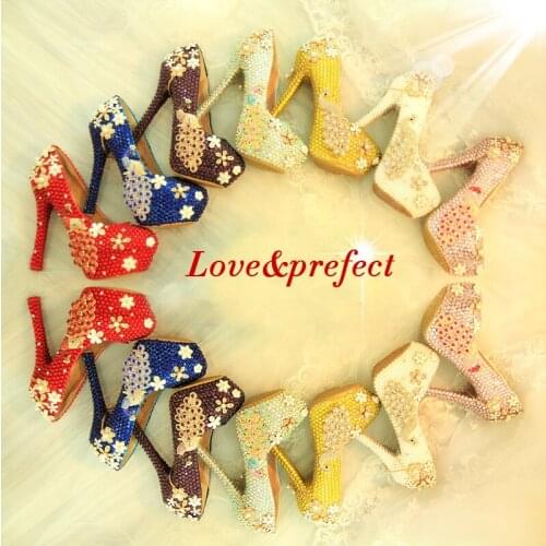 New Arival Luxury rhinestone Peacock wedding shoes up high heel shoe genuine leather woman luxury bridal single shoes big size