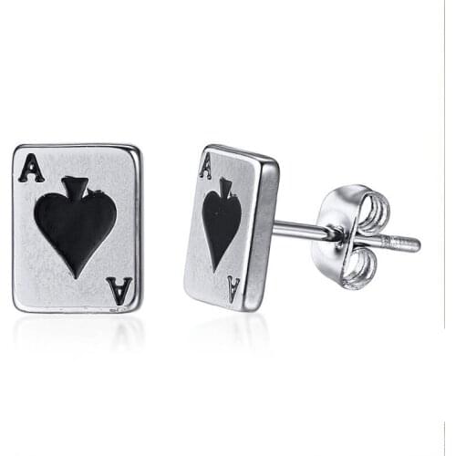 Modyle New Lucky 316L Stainless Steel Spades A Poker Stud Earrings for Women Men Wholesale