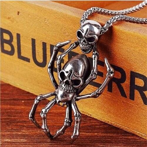 New Spider Pendant Necklace Men Vintage Silver Chain Skull Necklace Punk Necklaces Pendants Statement Necklace Jewelry Bijoux