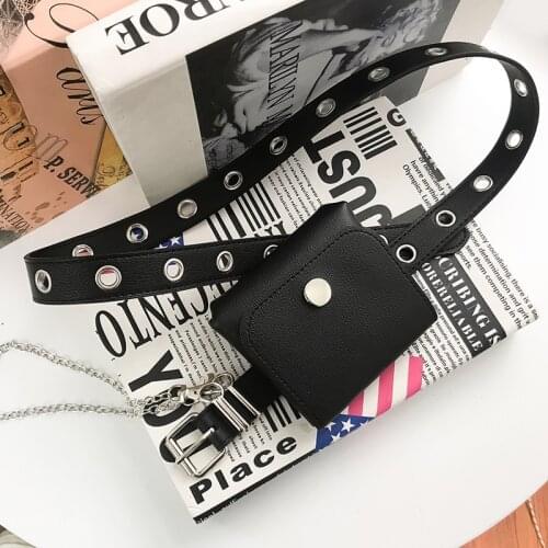New Womens Belt Women Rivet Chain Waist Bag Decoration Simple Fashion Versatile Korean Style Black Belt Women