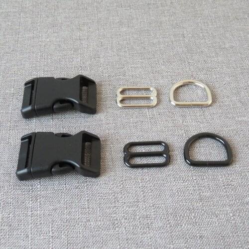 20 sets/lot 25mm webbing plastic breakaway buckle metal D ring strap belt slider for pet dog collar necklace handmade accessory