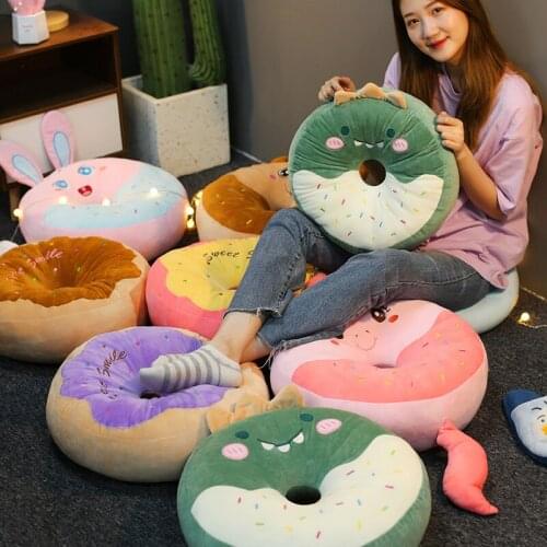 Donut Shaped Seat Cushion Plush Pillow 35/45cm with Zipper Cartoon Animal Dino Bunny Unicorn for Kids Grown-ups