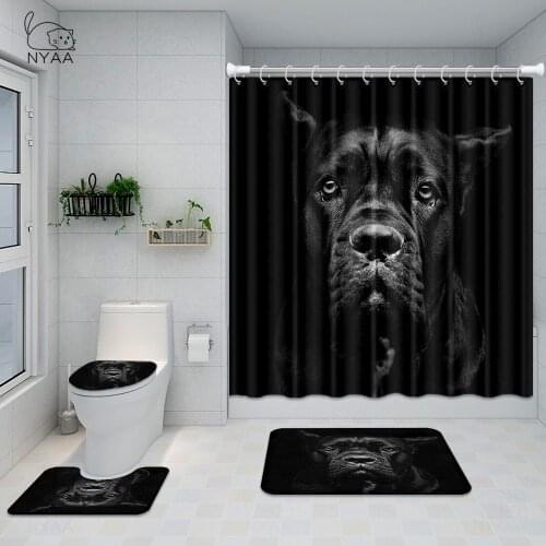 Closeup Portrait Of Beautiful Black Cane Corso Female Dog Shower Curtain Set With Non Slip Toilet Cover Rugs Mat Home Decoration