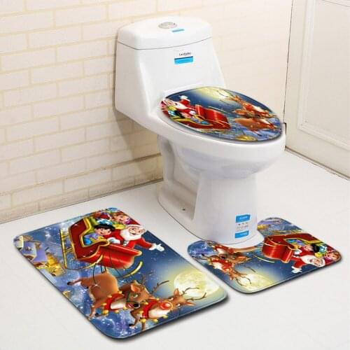 Christmas Toilet Seat Cover 3Pcs Set Bath Mat Non-Slip Bathroom Rugs Water Home Doormats Decoration Absorption Carpet