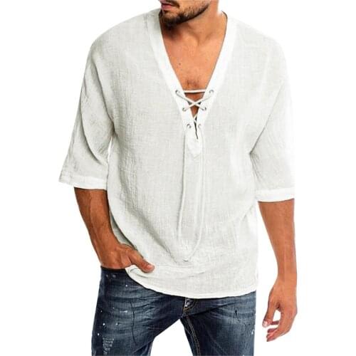 Men’s Shirt Cotton Linen Solid Color Stand Collar Half Sleeve Shirt Smart Casual Men’ S Blouse Plus Size M/l/xl/xxl/xxxl/xxxxl