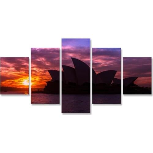 Sydney Opera House Sunset Wall Art Painting 5 Panels Canvas Decor Posters and Prints Wall Picture for Living Room Paintings