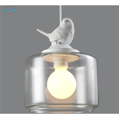 Modern Creative Simple Resin Bird Glass Shade Pendant Lights for Living Room Bedroom Childrens Room Indoor Lighting Fixtures