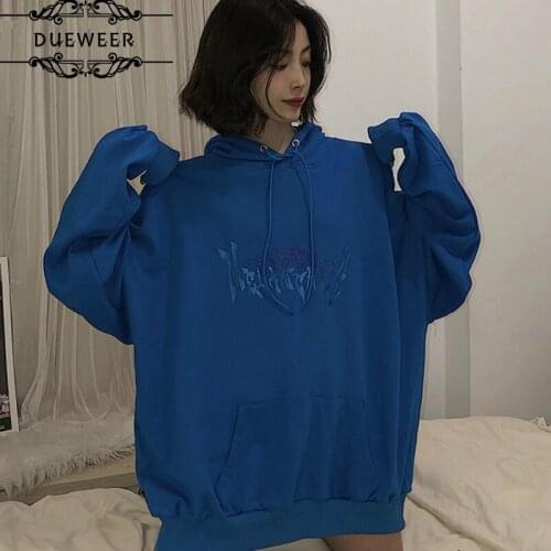 Dueweer Hoodies Women Embroidery Oversize Hoodie Hip-hop Loose Casual Trendy Chic Korean Style All-match Couple Streetwear