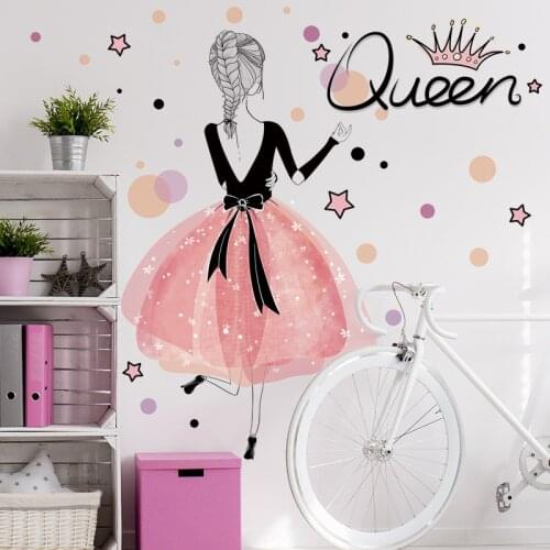 The Queen Pretty Girl Wall Stickers 3D Pink Stars Big for Living Room Bedroom Kids Room Girls Room Wall Decor Art Home Decals
