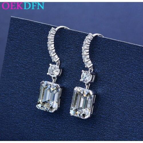 OEKDFN Real 925 Sterling Silver Drop Earrings For Women Sparkling 8*11MM Cute 5A+ Zircon Fine Jewelry Dangle Earrings Christmas