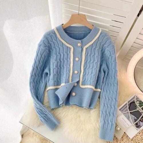 Temperament Cardigan Women 2021 Autumn Korean Single Breasted Long Sleeve Knitted Sweater Casual Elegant Soft Knitwear