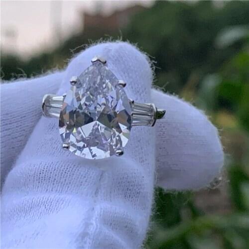 Statement Promise Ring Pear cut 8ct AAAAA cz 925 Sterling Silver Engagement Wedding Band Rings for women Party Jewelry