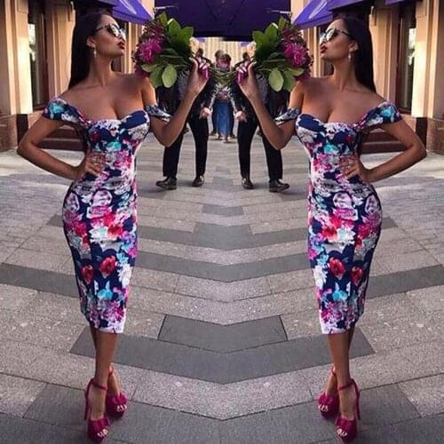 Bigsweety Sexy Off Shoulder Short Sleeve party Dress Slim Elastic Printing BodyconDresses Women Summer Bandage Dress Vestidos