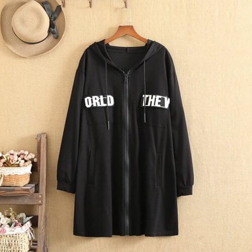 Plus Size Coat For Women In Spring And Fall Wear Hooded Mid-Length Zippered Sweater Jacket Large Size Casual Jacket For Fatlady