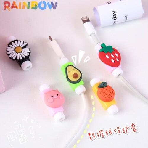 100pcs Cartoon Fruit USB Charger Cord Earphone Cable Protector Cable Winder For iPhone Samsung Cell Phone Charger Cord