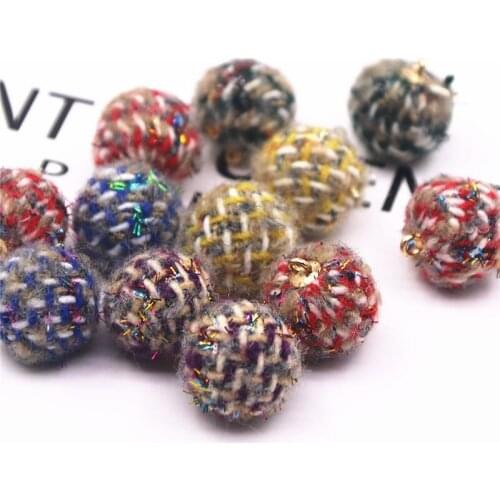 20pcs 16mm Tweed Plaid Fabric Covered Multiple Color Round Ball Bead Pendant Buttons Home Garden Crafts Cabochon Scrapbooking