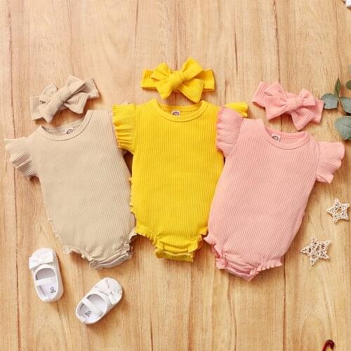 2021 Baby Summer Clothing Baby Girls Clothing Set, Round Neck Ruffles Rompert Headwear Two-piece Suit Birthday Party Photography