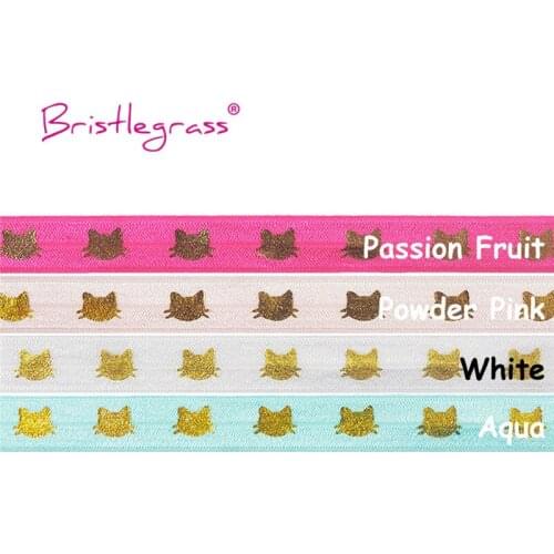BRISTLEGRASS Combo 4 Yard 5/8" 15mm Gold Cat Foil Print Fold Over Elastics FOE Spandex Satin Band Hair Tie Headband Dress Sewing