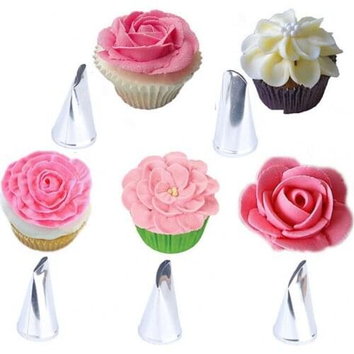 5Pcs/Set Rose Flower Cake Icing Piping Cream Cake Decorating Tools Cream Tips Cake Cupcake Tool Nozzle Pastry Tools Tulip Mold