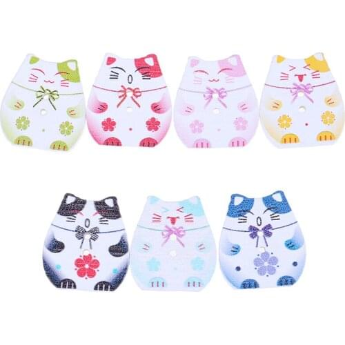 50pcs/set Multicolor Cat 2 Holes DIY Wooden Buttons Sewing Scrapbooking Accessories