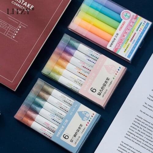 6Pcs/Set Cute Macaron Color Highlighter Pen Stationery Student DIY Drawing Fluorescent Marker Pen for Office School Supplies