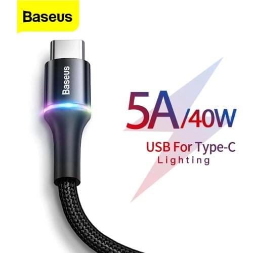 Baseus 5A USB Type C Cable For Huawei Mate 20 P30 P20 P10 Pro Lite Honor 40W Fast Charging Charger USB-C Type-C Cable Wire Cord