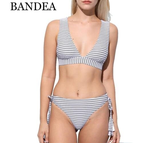 BANDEA Sexy Women Bikini Set Sport Halter Swimwear Striped Swimsuit Push Up Bandage Bikini 2019 Bathing Suit Adjustable Bottom