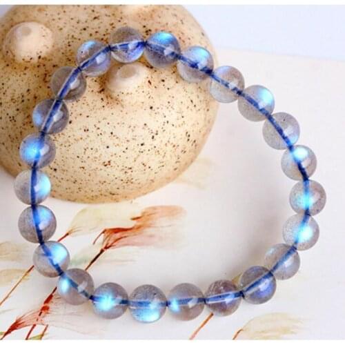 7mm Natural Labradorite Strong Blue Light Round Beads Bracelet AAAAA