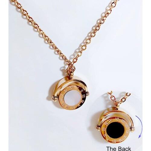Roman Numeral Necklace Rotating Pendant Double Sided Round Necklace Women Stainless Steel Creative No Fade Jewelry Rose Gold
