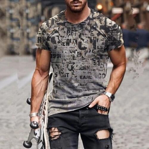 Mens Fashion Vintage Letter Printed Short Sleeve Tshirts 2021Summer New Oversized O Collared Graphic T Shirt For Men Clothing