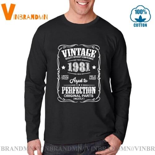 Fashion Clothing Tops TShirt Cotton Awesome Limited Edition men Long Sleeves Tee shirt Vintage 1981 Aged to Perfection T-Shirt