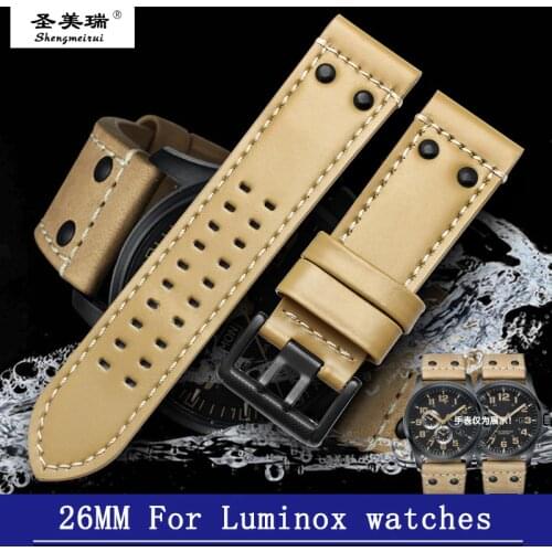 Shengmeirui 26MM leather strap for Luminox watches 1922/1924/1942/1944/1925/1922.bo/ 1942.M/ 1921/1927military watch accessories