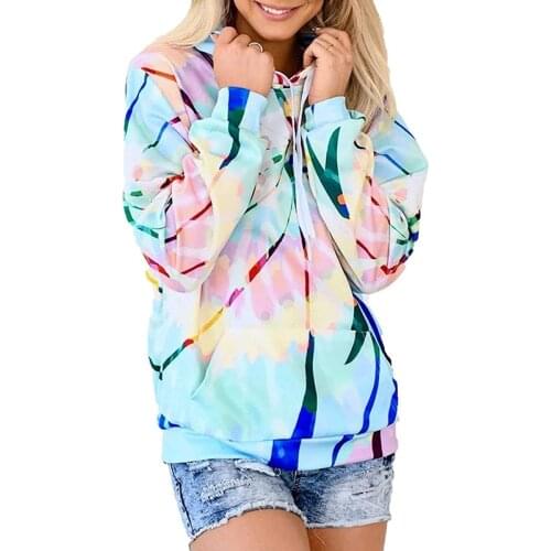 Fashion New Europe and America Casual Women Drawstring Hooded Sweatshirts Color Hoodies Autumn Tie Dye Long Sleeve Loose Hoodies