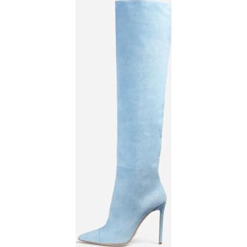 Fashion shoes blue pink suede boots stilettos heels over the knee thigh high boots womens shoes large size 44 45