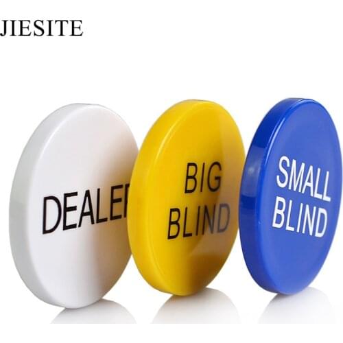HOT SALE 3PCS/SET Melamine Round Dealer Chip Texas Poker Chip Sets SMALL BLIND/BIG BLIND/DEALER Plastic Coins Buttons