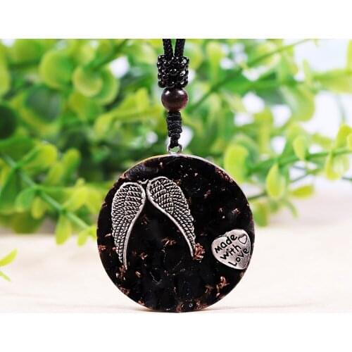 Angel Wing Necklace Orgonite Healing Crystals Pendant Obsidian Heart Pendant Necklace For Lovers With 26" Chain
