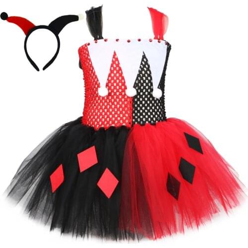 Black & Red Joker Harleen Tutu Dress for Girls Fancy Suicide Monster Cosplay Costume Kids Tulle Gown Baby Girl Halloween Clothes