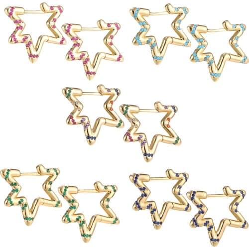 Popular Star Shape Earrings With Colorful Zirconia Earring Hoop For Girls Women Jewelry Accessories Earrings Hook