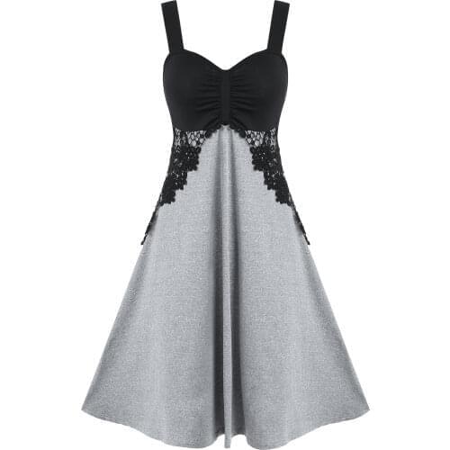 Wipalo Casual Women Dress Plus Size Contrast Color Ruched Lace Panel Cami Dress Robe Femme Sexy Straps A-Line Party Dresses